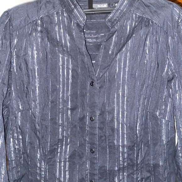 a.n.a Black Silver metallic Pinstripe Button Down shirt Size PL - Picture 2 of 6